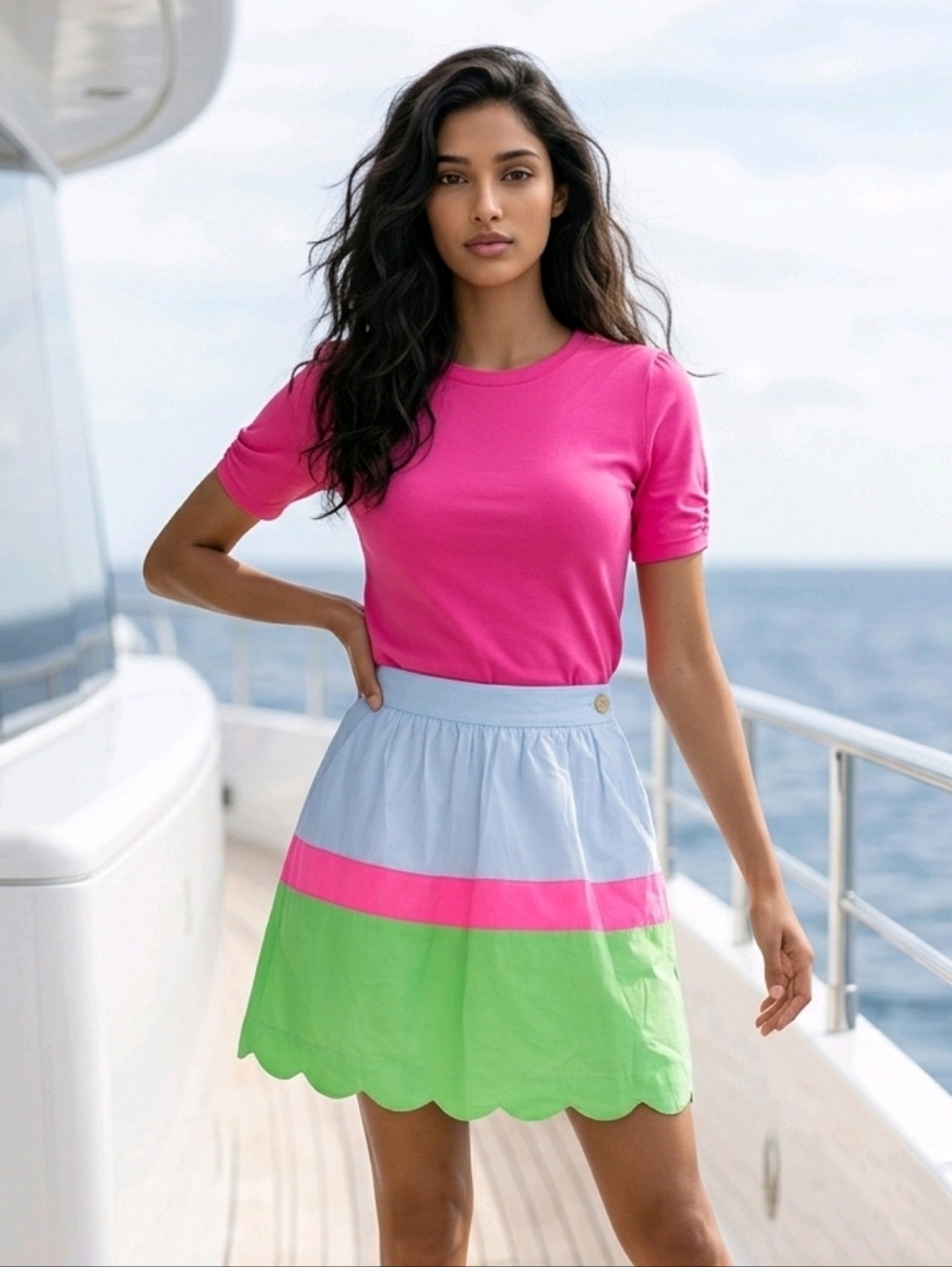 Lilly Pulitzer Mimosa Skirt Neon Colorblock Stripe Scallop Mini XS Preppy Resort